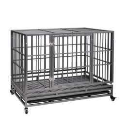 Heavy-Duty Metal Dog Kennel, Pet Cage Crate with Openable Flat Top and Front Door, 4 Wheels