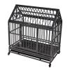 37"L x 41"H Heavy Duty Metal Dog Kennel Cage Crate with 4 Universal Wheels, Openable Pointed Top and Front Door, Black