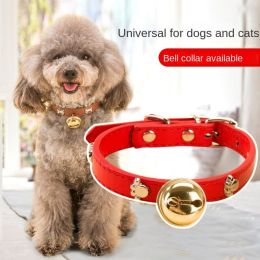 Leather Pet Collars Pet paw print bone alloy bell collar dog collar Best Santa Xmas Gifts cat collar (Color: pink, size: S)