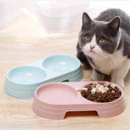 Double Cat Bowl Dog Bowl Pet Feeding Macarone Cat Water Food Bowl Anti-overturning Pet Bowls Feeder For Cats Dogs Pet Supplies (Color: Purple)