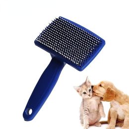 Pet Needle Combs Massage Pet Hair Remover Brush Cats Fur Cleaning Stainless Non-Slip Flea Chihuahua Pet Grooming Dog Supplies (Color: Rose red, size: S)