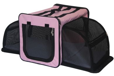 Pet Life Capacious Dual-Expandable Wire Folding Lightweight Collapsible Travel Pet Dog Crate (Color: pink, size: medium)