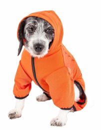 Pet Life Active 'Pawsterity' Heathered Performance 4-Way Stretch Two-Toned Full Bodied Hoodie (Color: Orange, size: medium)