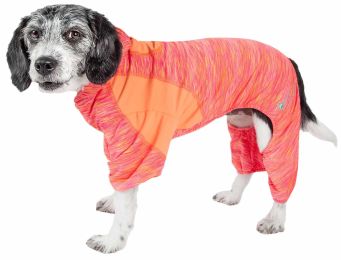 Pet Life Active 'Downward Dog' Heathered Performance 4-Way Stretch Two-Toned Full Body Warm Up Hoodie (Color: Orange, size: X-Large)