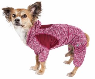 Pet Life Active 'Downward Dog' Heathered Performance 4-Way Stretch Two-Toned Full Body Warm Up Hoodie (Color: Red, size: X-Large)