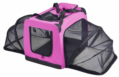 Pet Life 'Hounda Accordion' Metal Framed Soft-Folding Collapsible Dual-Sided Expandable Pet Dog Crate (Color: pink, size: large)