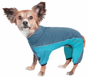 Pet Life Active 'Chase Pacer' Heathered Performance 4-Way Stretch Two-Toned Full Body Warm Up (Color: Blue, size: small)