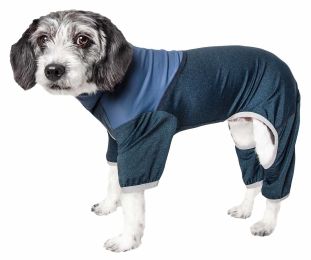 Pet Life Active 'Embarker' Heathered Performance 4-Way Stretch Two-Toned Full Body Warm Up (Color: Teal, size: medium)