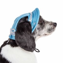 Pet Life 'Sea Spot Sun' Uv Protectant Adjustable Fashion Mesh Brimmed Dog Hat Cap (Color: Blue, size: large)