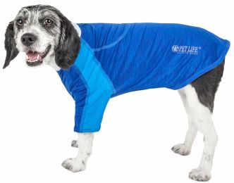 Pet Life Active 'Chewitt Wagassy' 4-Way Stretch Performance Long Sleeve Dog T-Shirt (Color: Blue, size: large)