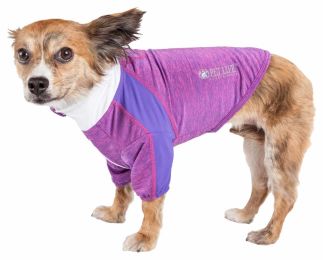 Pet Life Active 'Chewitt Wagassy' 4-Way Stretch Performance Long Sleeve Dog T-Shirt (Color: Purple, size: small)