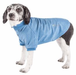 Pet Life Active 'Fur-Flexed' Relax-Stretch Wick-Proof Performance Dog Polo T-Shirt (Color: Blue, size: X-Small)