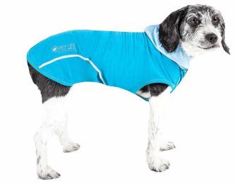 Pet Life Active 'Pull-Rover' Premium 4-Way Stretch Two-Toned Performance Sleeveless Dog T-Shirt Tank Top Hoodie (Color: Blue, size: X-Large)