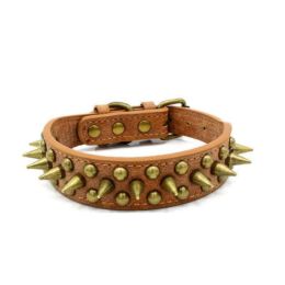 Pet Retro Studded Spiked Rivet  Leather Collars Harnesses (Color: Brown, size: XL)