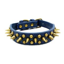 Pet Retro Studded Spiked Rivet  Leather Collars Harnesses (Color: Blue, size: M)