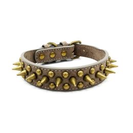 Pet Retro Studded Spiked Rivet  Leather Collars Harnesses (Color: Gray, size: S)